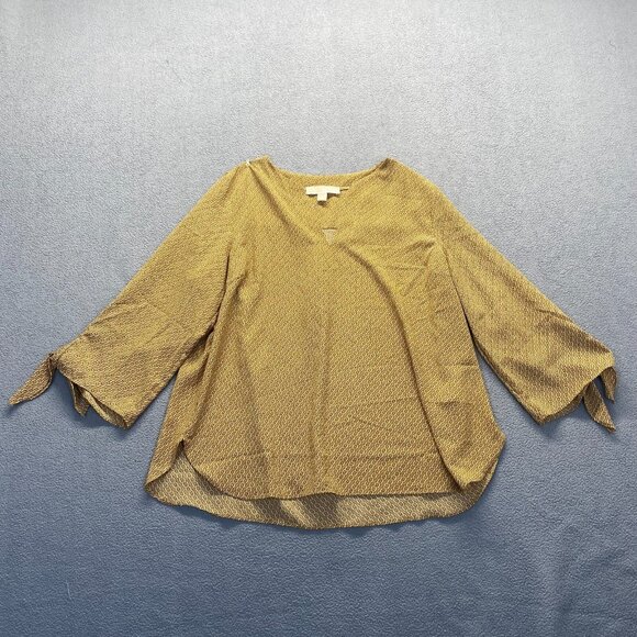 Michael by Michael Kors Dark Camel Chain Blouse Women's Sz XL Bow-ties‎ Sleeves - Picture 10 of 10